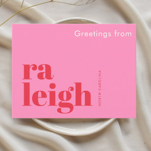 Raleigh North Carolina typografisches Rosa Postkarte