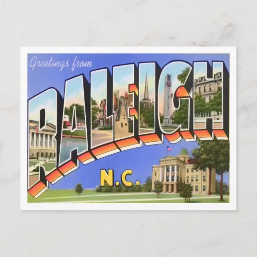 Raleigh, North Carolina Vintag Big Letters Postkarte (Vorderseite)