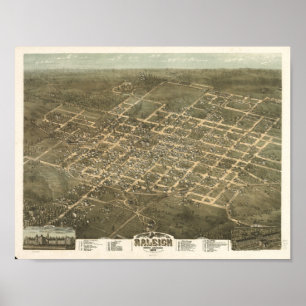 Raleigh North Carolina Vintag Karte 1872 Poster