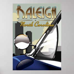 Raleigh North Carolina Vintage-Automobilplakat Poster