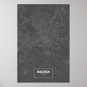 Raleigh, North Carolina (weiß auf schwarz) Poster