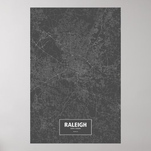 Raleigh, North Carolina (weiß auf schwarz) Poster (Vorne)
