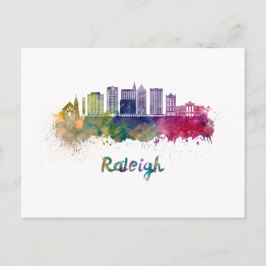 Raleigh V2 Skyline in Aquarell Postkarte (Vorderseite)