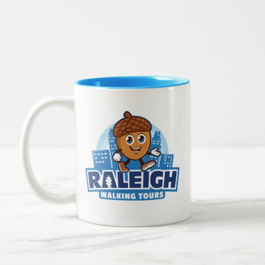 Raleigh Walking Tours Niedliches Acorn Logo Zweifarbige Tasse (Links)
