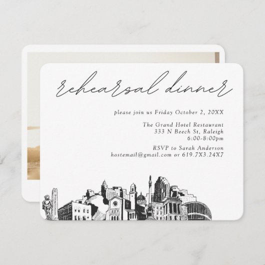 Raleigh Wedding Elegante Probe Dinner Begleitkarte (Vorne/Hinten)