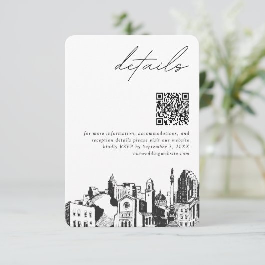 Raleigh Wedding Modern Details QR Code Begleitkarte (Stehend Vorderseite)