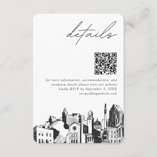 Raleigh Wedding Modern Details QR Code Begleitkarte (Vorderseite)