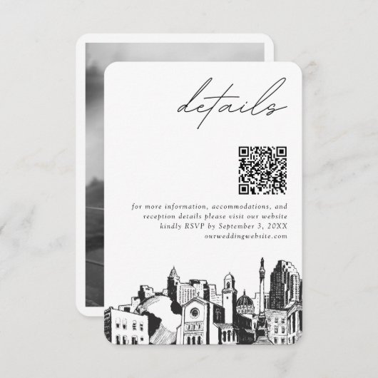 Raleigh Wedding Modern Details QR Code Begleitkarte (Vorne/Hinten)