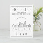 Raleigh Wedding | Stilisierte Skyline Save the Dat Einladung (Stehend Vorderseite)