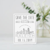 Raleigh Wedding | Stilisierte Skyline Save the Dat Postkarte (Stehend Vorderseite)