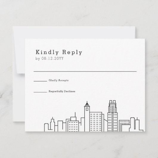 Raleigh Wedding | Stilisierte Skyline-UAWG RSVP Karte (Vorderseite)