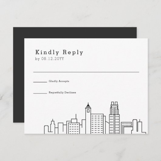 Raleigh Wedding | Stilisierte Skyline-UAWG RSVP Karte (Vorne/Hinten)