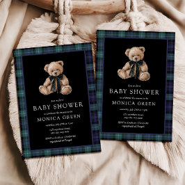 Ralph Teddy Bear Navy Green Plaid Baby Shower Einladung