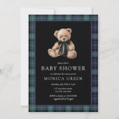 Ralph Teddy Bear Navy Green Plaid Baby Shower Einladung (Vorderseite)