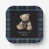 Ralph Teddy Bear Navy Green Plaid Baby Shower Pappteller (Vorderseite)