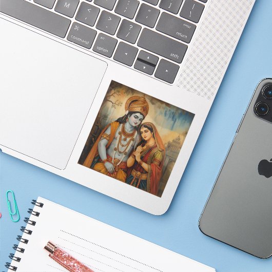 Ram and Sita  Aufkleber (Laptop mit iPhone)