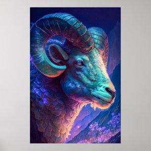 Ram Animal Portrait Painting Wildlife Outart Poster