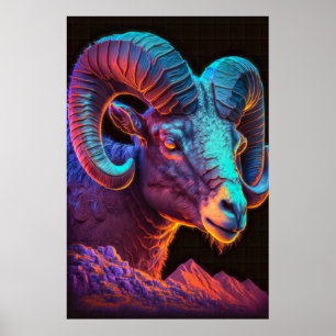 Ram Animal Portrait Painting Wildlife Outart Poster