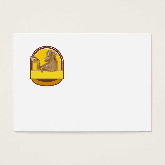 Ram Goat Drink Coffee Wappen Zeichnend (Vorderseite)