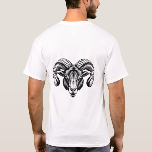 Ram Head Design für Männer - Schwarz und Weiß T-Shirt (Rückseite)