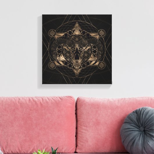 Ram in Sacred Geometry - Schwarz und Gold Leinwanddruck (Insitu (Wohnzimmer))