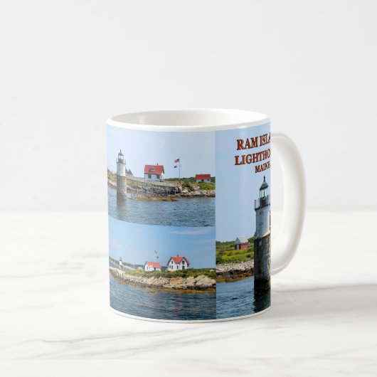 RAM-Insel-Leuchtturm, Boothbay Hafen-Maine-Tasse Kaffeetasse (VorderseiteRechts)