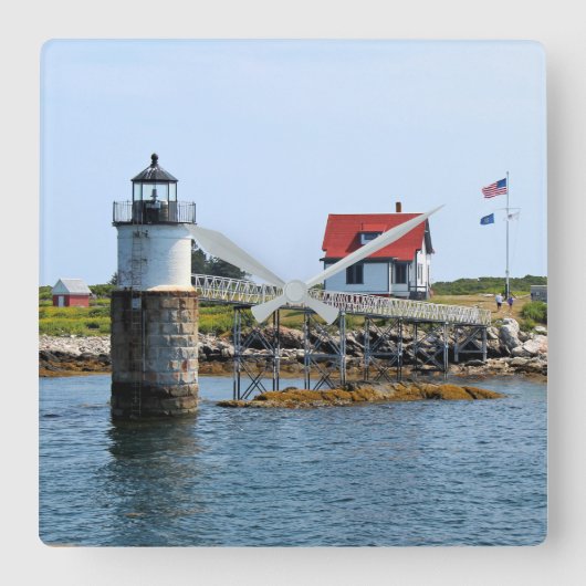 Ram Island Lighthouse, Maine Square Wall Clock Quadratische Wanduhr (Vorderseite)