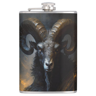 Ram Portrait Animal Nature Dark Painting Flachmann