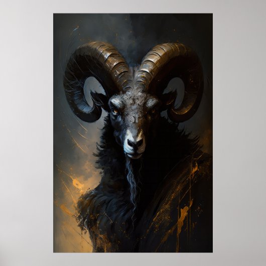 Ram Portrait Animal Nature Dark Painting Poster (Vorne)