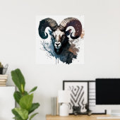 Ram Portrait Tiermalerei Kunst, Dichtung und Musik Poster (Heimbüro)