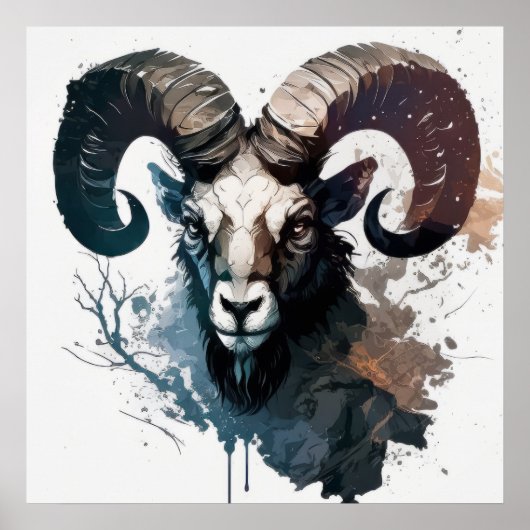 Ram Portrait Tiermalerei Kunst, Dichtung und Musik Poster (Vorne)
