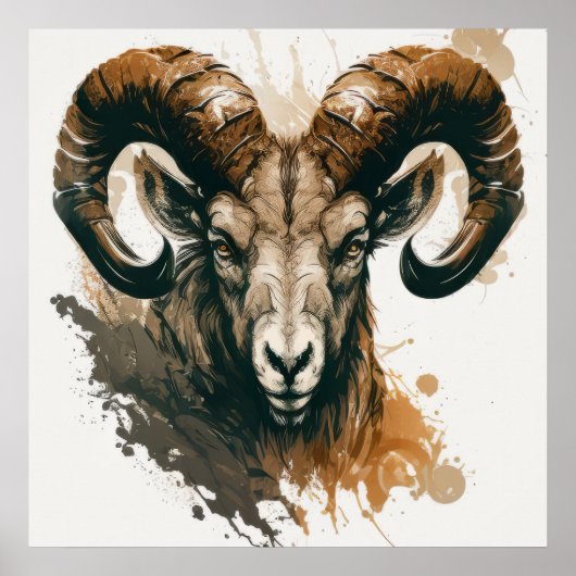 Ram Portrait Tiermalerei Kunst, Dichtung und Musik Poster (Vorne)