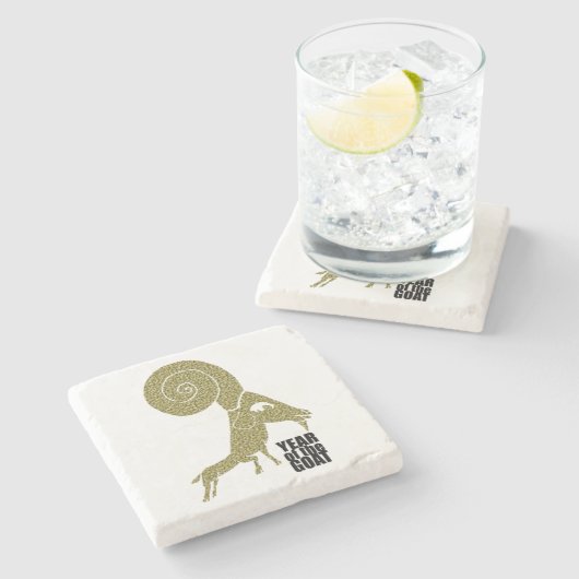 Ram Sheep Goat Year Chinese Zodiac Stone Untersetz Steinuntersetzer (Seitenansicht)