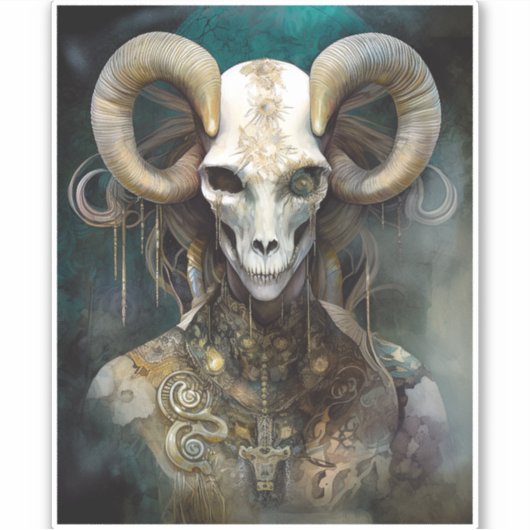 Ram Skull Surreal Fantasy Art Aufkleber (Vorderseite)