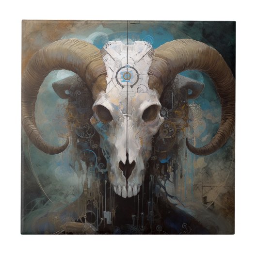 Ram Skull Surreal Fantasy Art Fliese (Vorderseite)