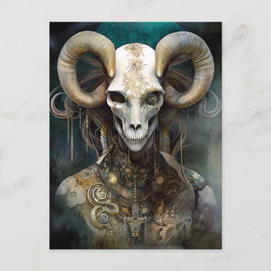 Ram Skull Surreal Fantasy Art Postkarte (Vorderseite)