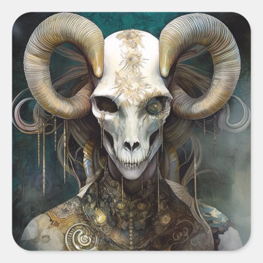 Ram Skull Surreal Fantasy Art Quadratischer Aufkleber (Vorderseite)
