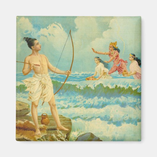 Rama besiegt das Meer durch Raja Ravi Varma Magnet (Vorne)