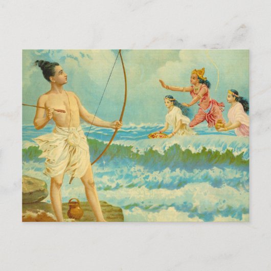 Rama besiegt das Meer durch Raja Ravi Varma Postkarte (Vorderseite)