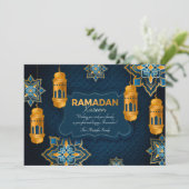 Ramadan Blue und Gold Grußkarte Feiertagskarte (Stehend Vorderseite)