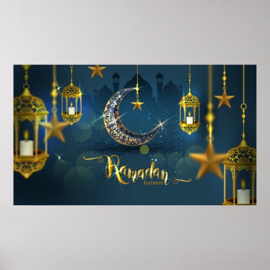 Ramadan Blue und Gold Moon Fanoos Poster (Vorne)