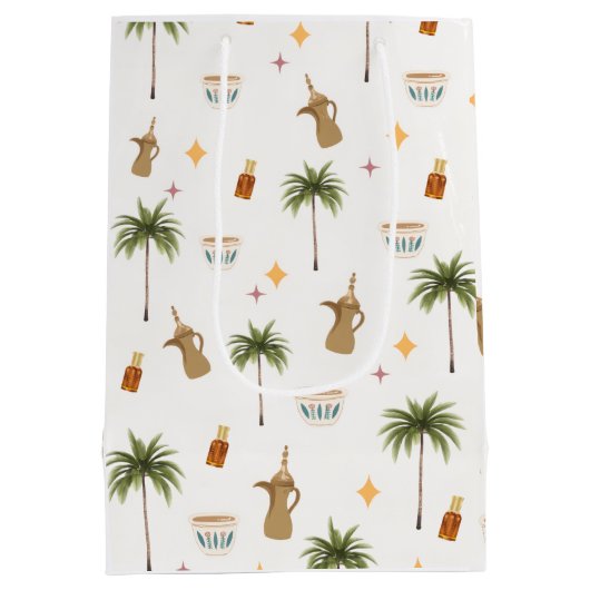 Ramadan Coffee & Dates Seamless Pattern Mittlere Geschenktüte (Rückseite)