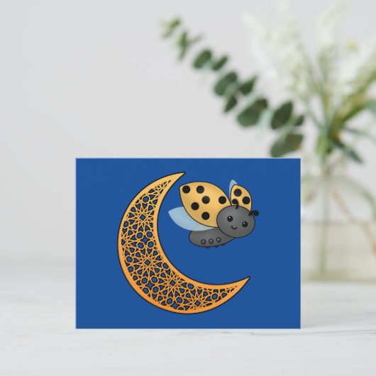 Ramadan Crescent Moon Ladybug Postkarte (Stehend Vorderseite)