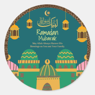 Ramadan  Eid Mubarak Golden Calligrafy Maroon Runder Aufkleber