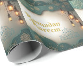 Ramadan Elegance Green & Gold Lanterns and Mosque Geschenkpapier (Rolleneckpunkt)