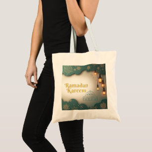 Ramadan Eleganz Grüne und goldene Laternen und Mos Tragetasche
