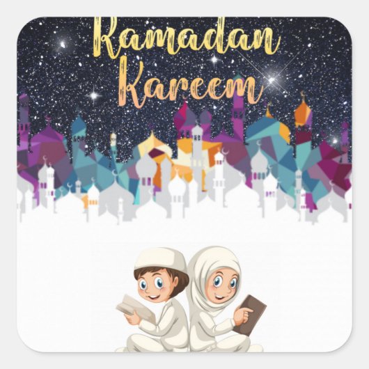 Ramadan Gestaltungskinder Quadratischer Aufkleber (Vorderseite)