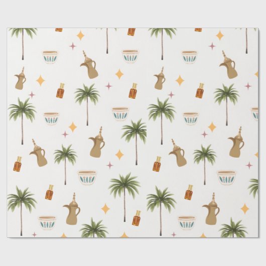 Ramadan Kaffee & Datteln Nahtloses Muster Geschenkpapier (Flach)
