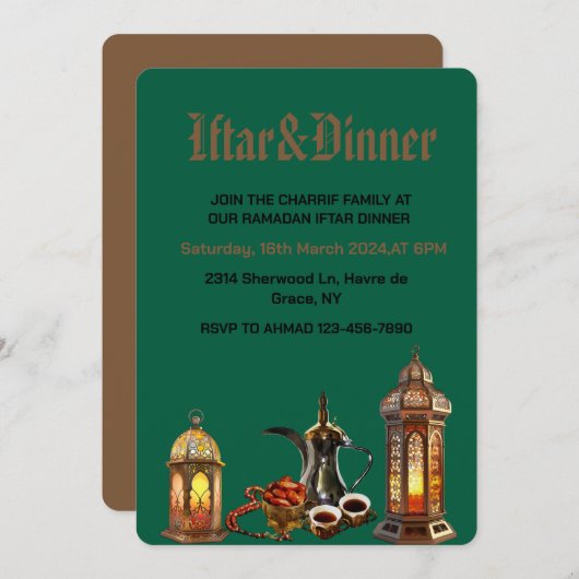 Ramadan Kareem 2025 Iftar Dinner Party Einladung (Vorne/Hinten)