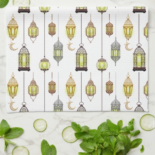 Ramadan Kareem Crescent Lanterns Mubarak Islamic Geschirrtuch (Gefaltet)